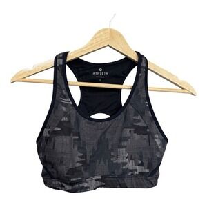 Athleta Womens Printed Camo Sports Bra S Black & Gray‎ Support